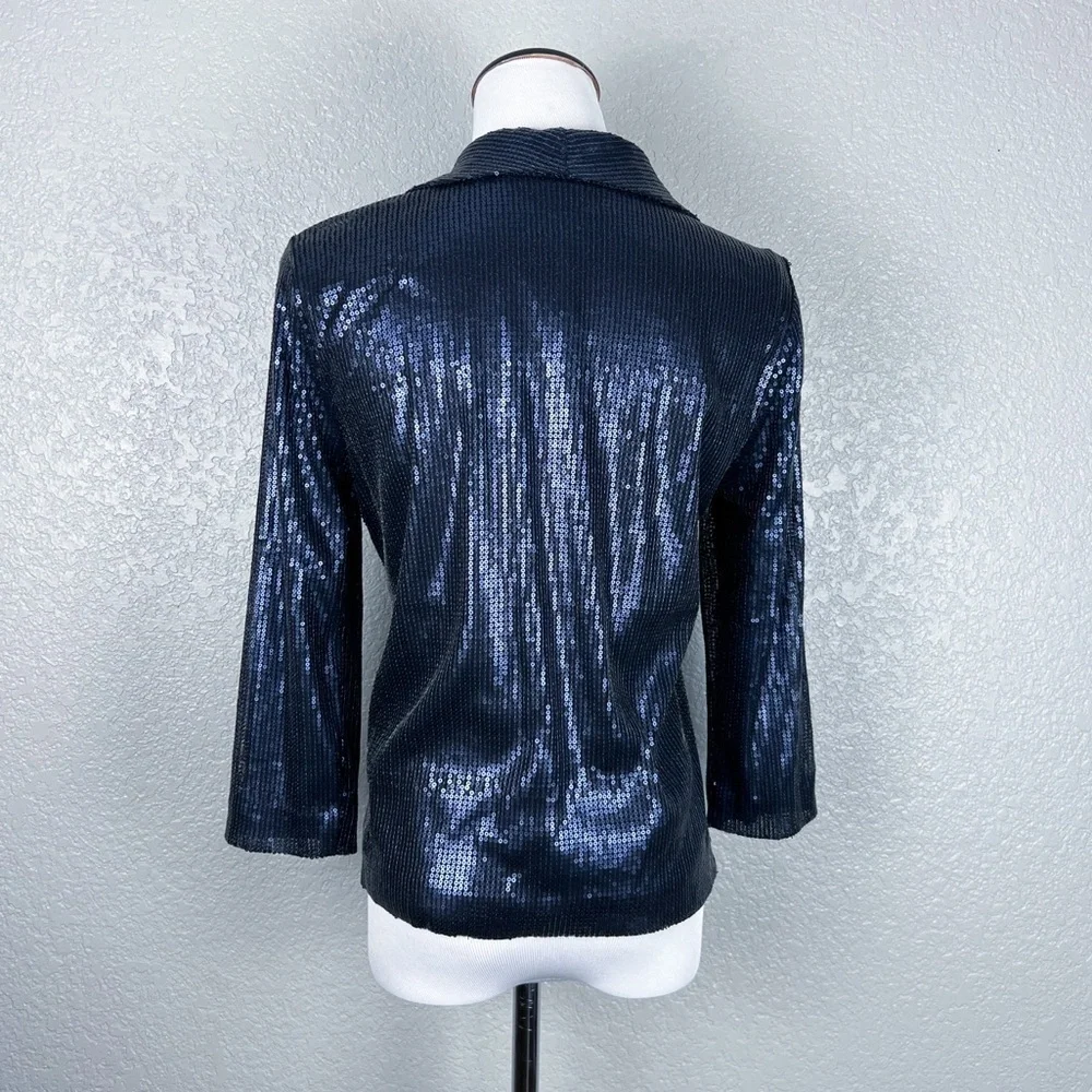 Michael Stars Anthropologie NWT Blue Sequin Cropped Jacket S Party NYE Glam - Picture 5 of 10